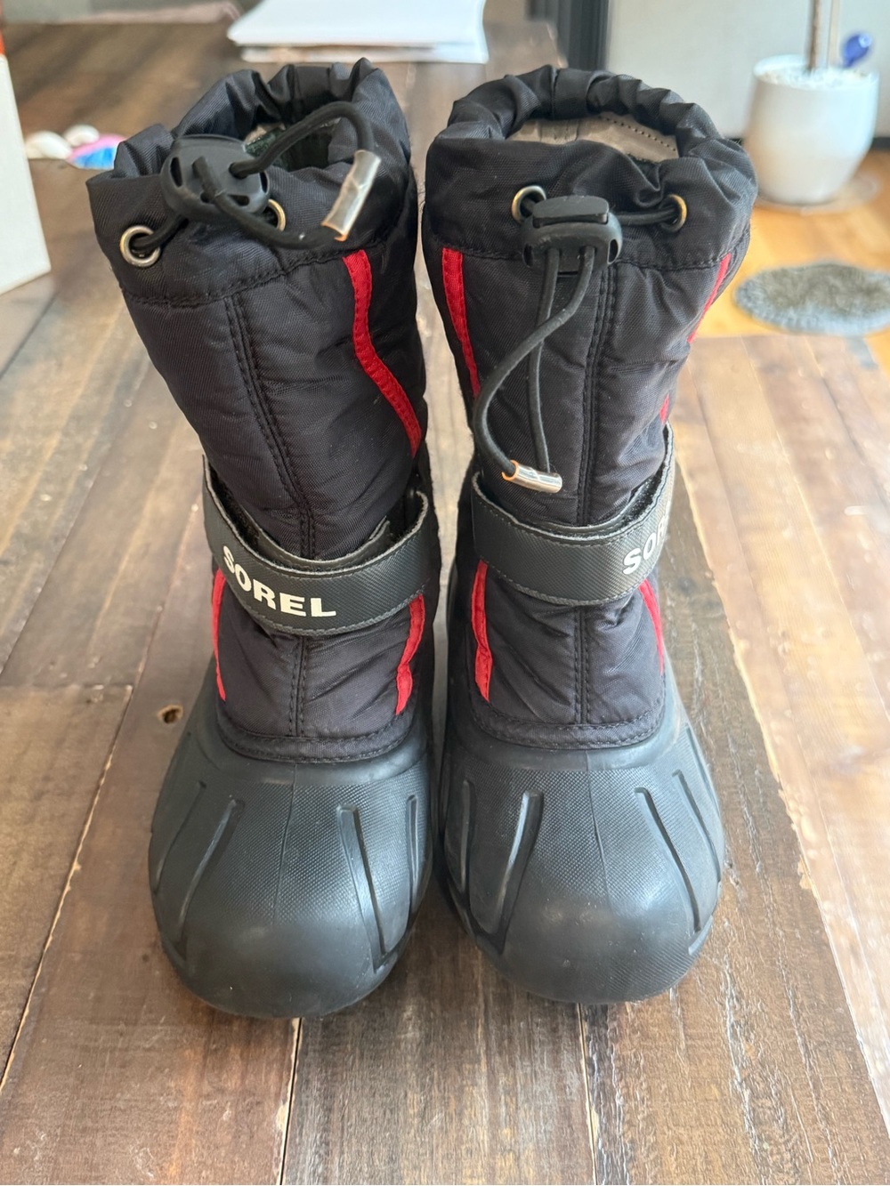 Sorel Kids Black and Red Waterproof Snow Boots